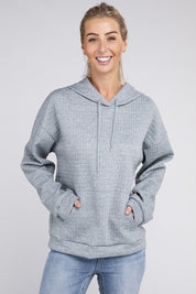 Women's Textured Drawstring Hoodie with Pocket