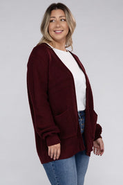 Plus Size Oversized Waffle Open Cardigan Sweater