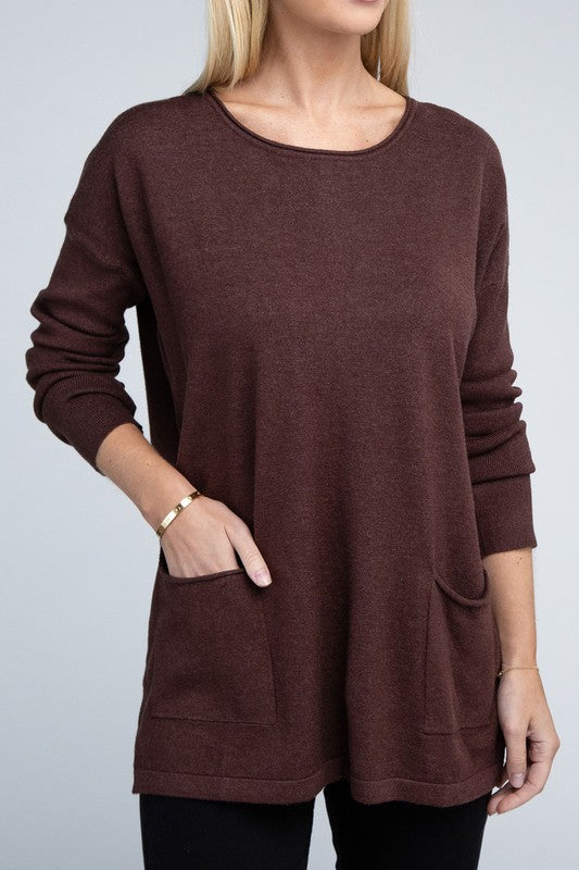 Women's Relaxed Viscose Sweater with Front Pockets