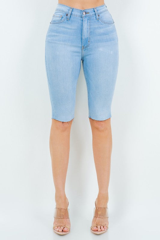 Women's High Rise Light Wash Denim Bermuda Shorts