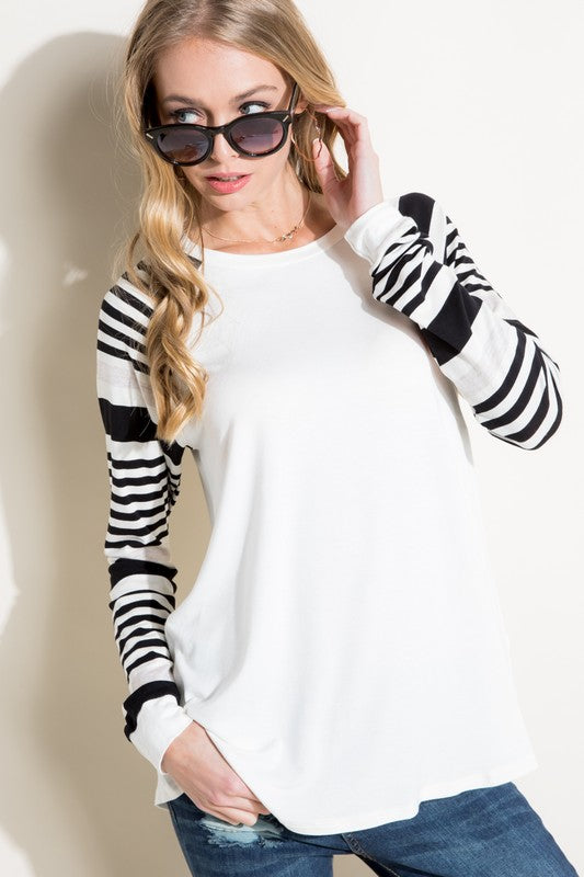 Women's Casual Plus Long Sleeve Stripe Mixed Top