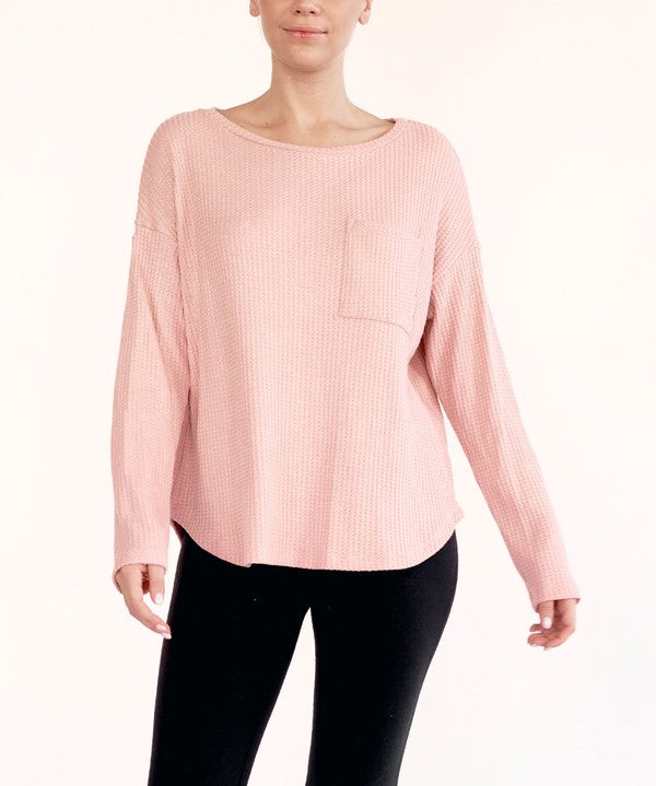 Women's Oversized Bamboo Waffle Long Sleeve Pullover