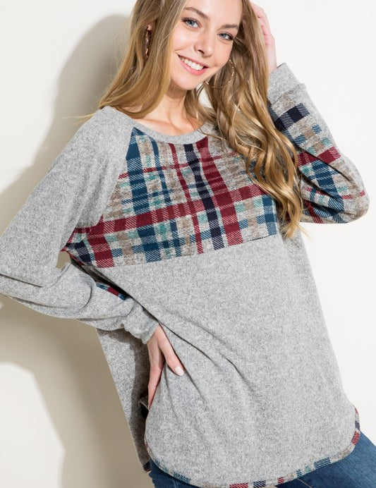 Women's Casual Multi Color Plaid Mixed Top