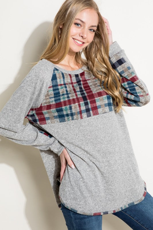 Women's Casual Multi Color Plaid Mixed Top