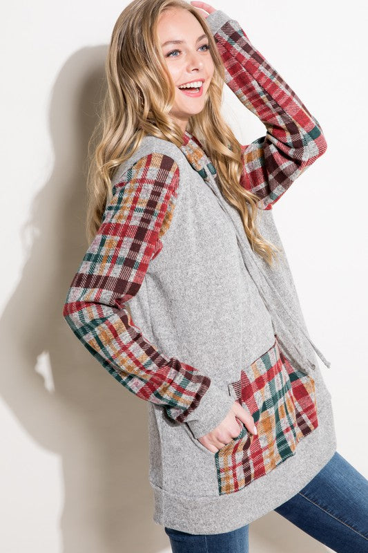 Women's Casual Plaid Mixed Turtle Neck Sweatshirt