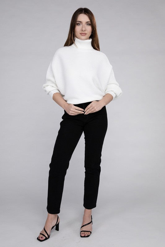 Women's Loose Fit Viscose Dolman Sleeve Turtleneck Sweater