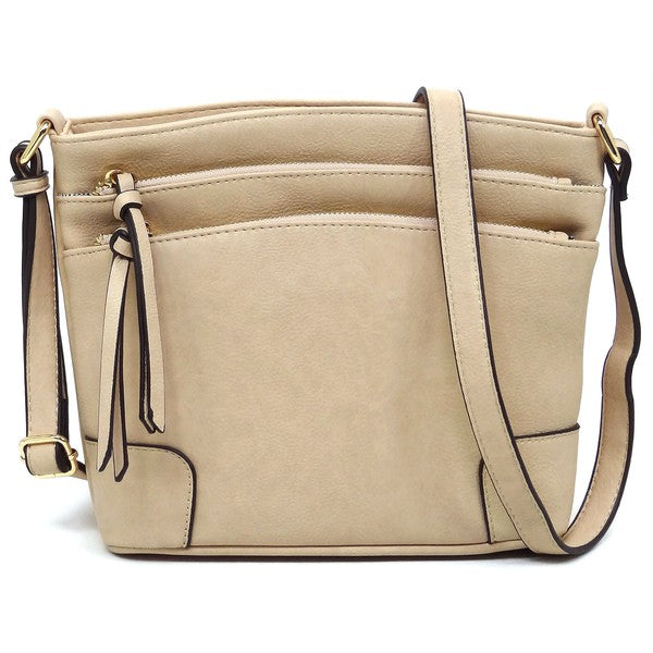 Women's Faux Leather Multi Zip Pocket Crossbody Bag