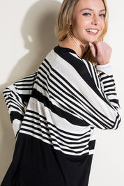 Women's Loose Fit Stripe and Solid Long Sleeve Top