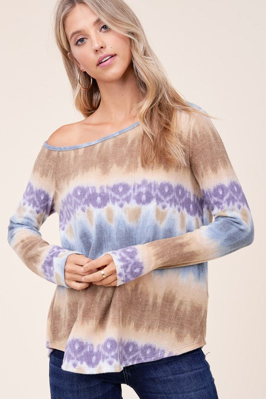 Plus Size Cozy Tie Dye One Shoulder Top