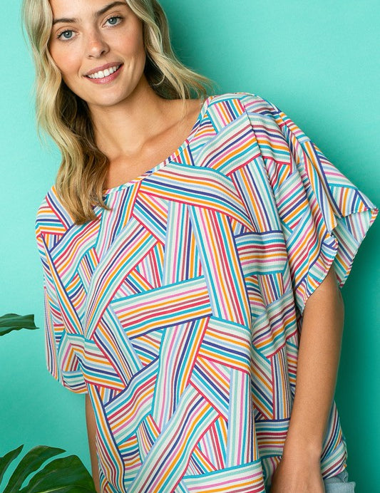 Women's Multi Geo Print Woven Kimono Top