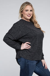 Plus Size Oversized Melange Drop Shoulder Sweater