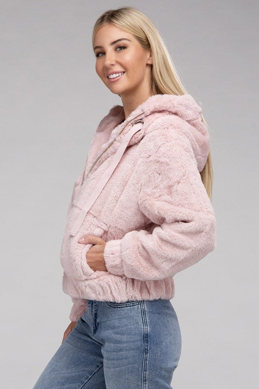 Women's Cozy Fluffy Zip-Up Teddy Hoodie