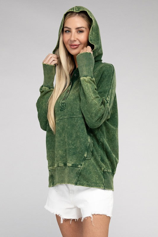 Women's Loose Fit Acid Wash Kangaroo Pocket Hoodie