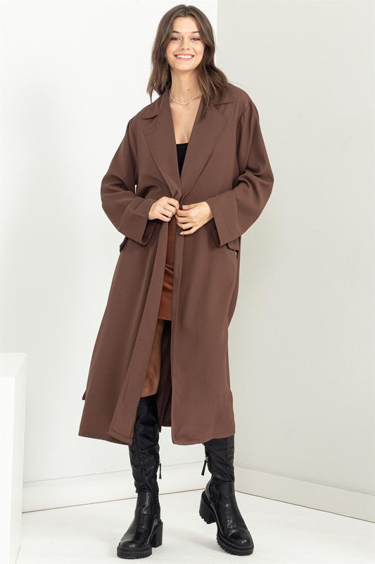 Women's Casual Long Sleeve Belted Trench Coat