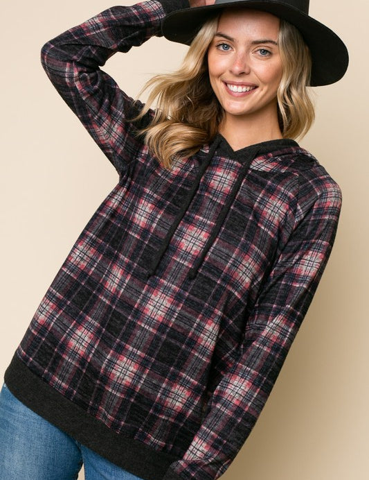 Women's Casual Plaid Hoodie Sweatshirt Top