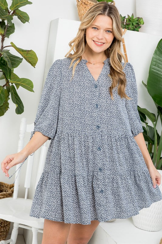 Women's Relaxed Fit Polka Dot Button Down Mini Dress