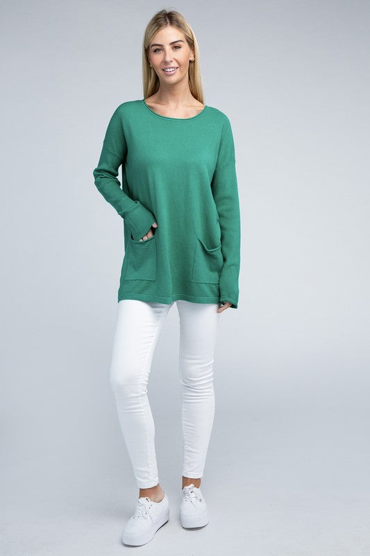 Women's Relaxed Viscose Sweater with Front Pockets