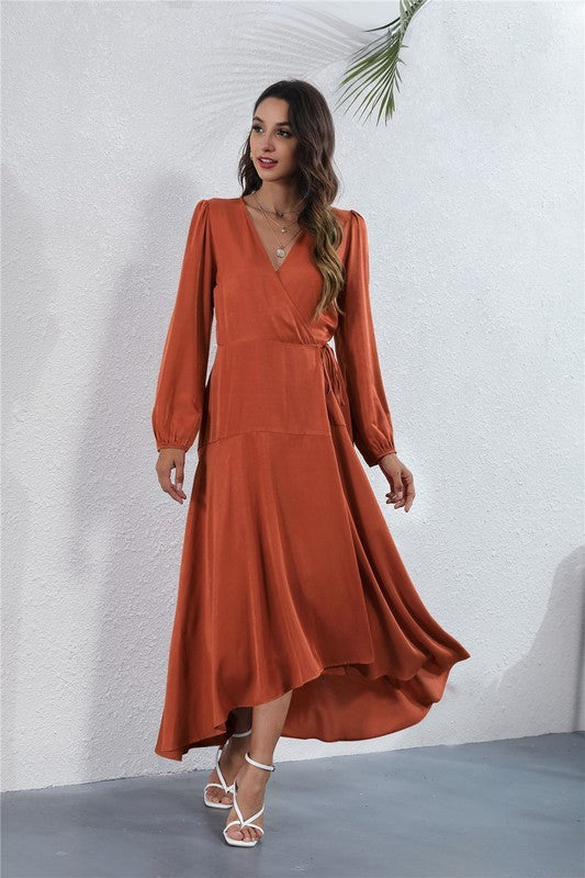 Women's Casual V Neck Long Sleeve Maxi Dress