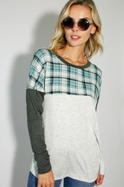 Women's Casual Plaid Colorblock Long Sleeve Top