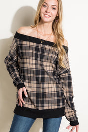 Women's Plaid Off Shoulder Top