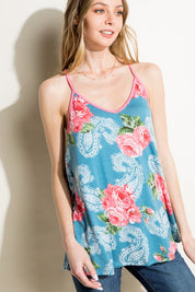 Women's Paisley Print V Neck Tank Top