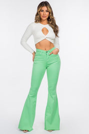 Women's High Waist Lime Green Bell Bottom Jeans