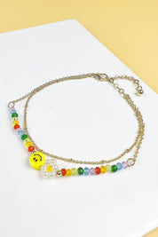 8" -8.5" SMILE SHAPED GLASS BEAD ANKLET SET