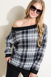 Women's Plaid Off Shoulder Top