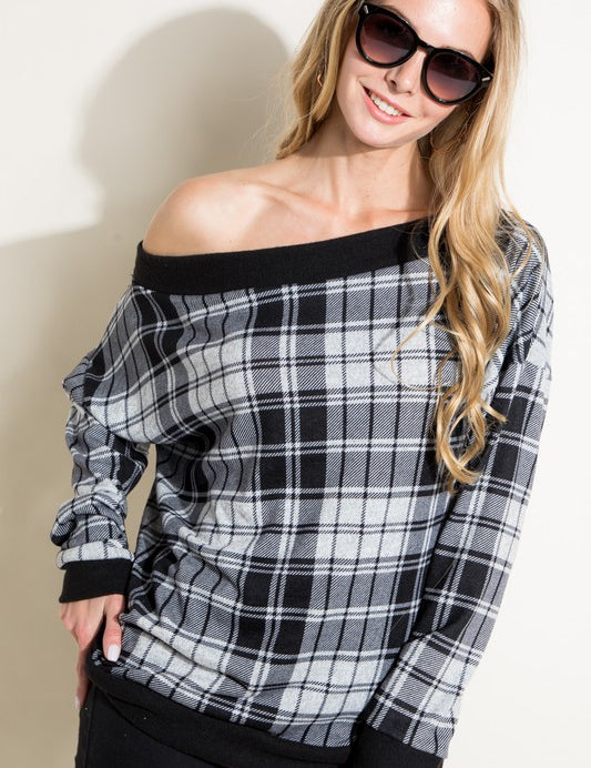 Women's Plaid Off Shoulder Top