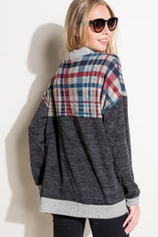 Women's Casual Loose Fit Mock Neck Plaid Top