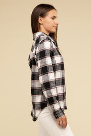 Cotton Plaid Shacket With Front Pocket