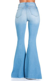 Women's High Rise Light Blue Bell Bottom Jeans