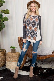 Plus Size Oversized Aztec Print Cozy Top