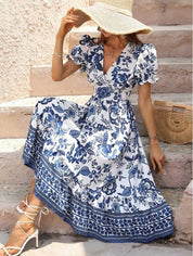 Women's Floral Print Short Sleeve Maxi Dress