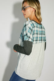 Women's Casual Plaid Colorblock Long Sleeve Top