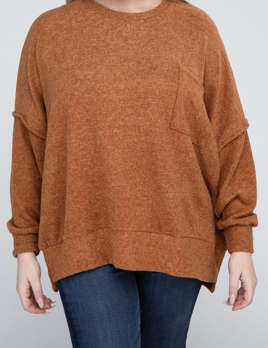 Plus Brushed Melange Drop Shoulder Sweater