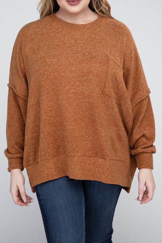 Plus Size Oversized Melange Drop Shoulder Sweater