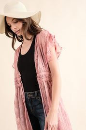 Women's Chiffon Embroidery Lace Kimono Duster Cardigan