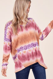 Women's Casual Loose Fit Tie Dye V Neck Boxy Top