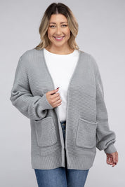 Plus Size Oversized Waffle Open Cardigan Sweater