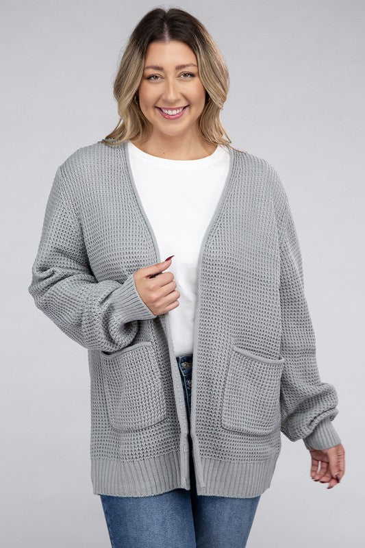 Plus Size Oversized Waffle Open Cardigan Sweater