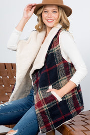 Women's Oversized Sherpa Lined Plaid Vest