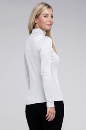 Women's Relaxed Ribbed Turtle Neck Long Sleeve Top