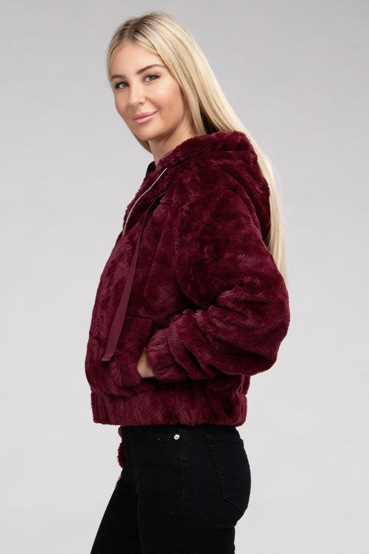 Women's Cozy Fluffy Zip-Up Teddy Hoodie