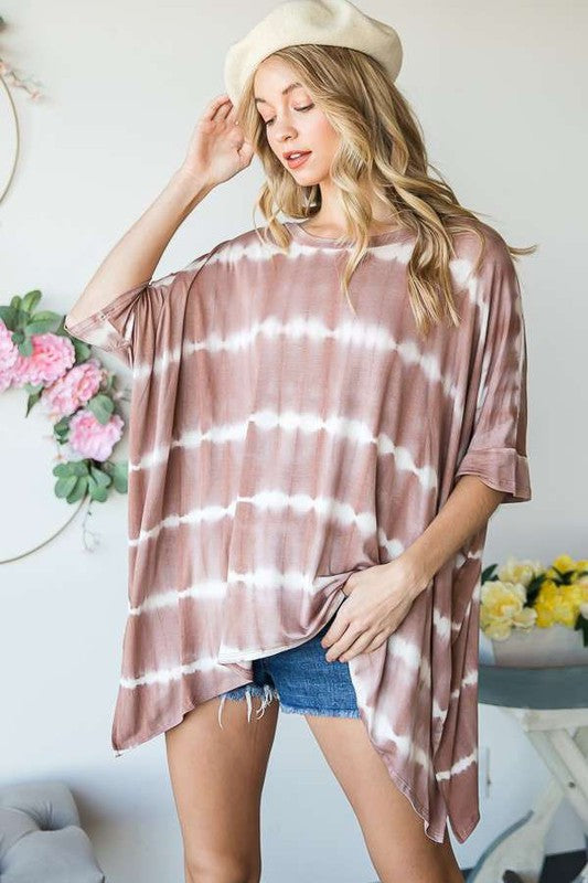 Women's Striped Tie Dye Round Neck Tunic