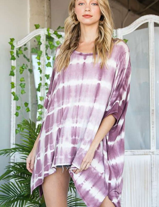 Women's Striped Tie Dye Short Sleeve Tunic