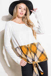 Women's Casual Plaid Mixed Button Front Tie Top