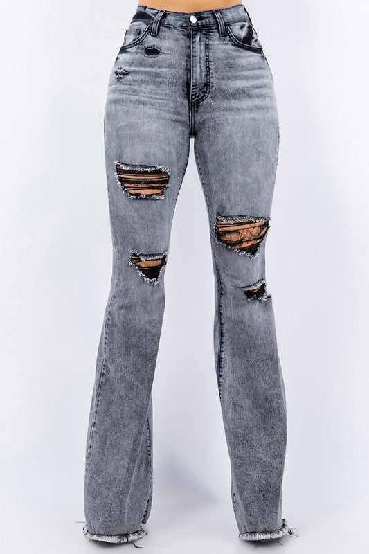 Women's High Rise Bell Bottom Jeans in Grey