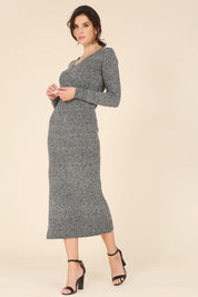 Women's Fitted V-Neck Sweater Maxi Dress