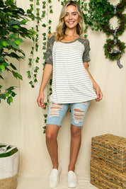 Women's Stripe Camo Ladder Sleeve Top